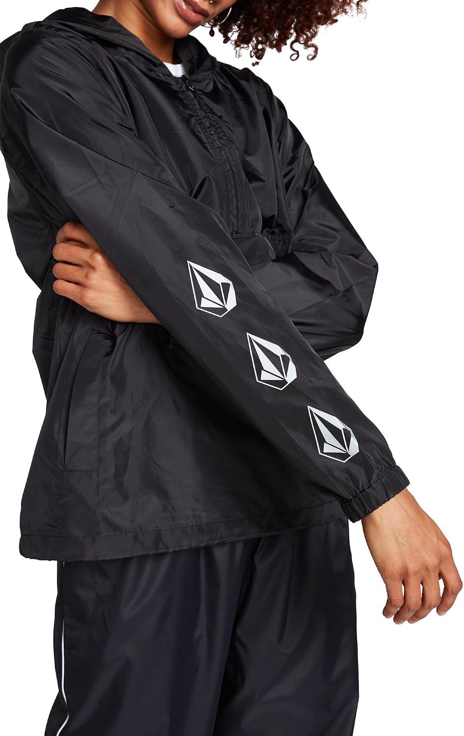 Volcom Women's Earth Tripper Packable Windbreaker Jacket Black