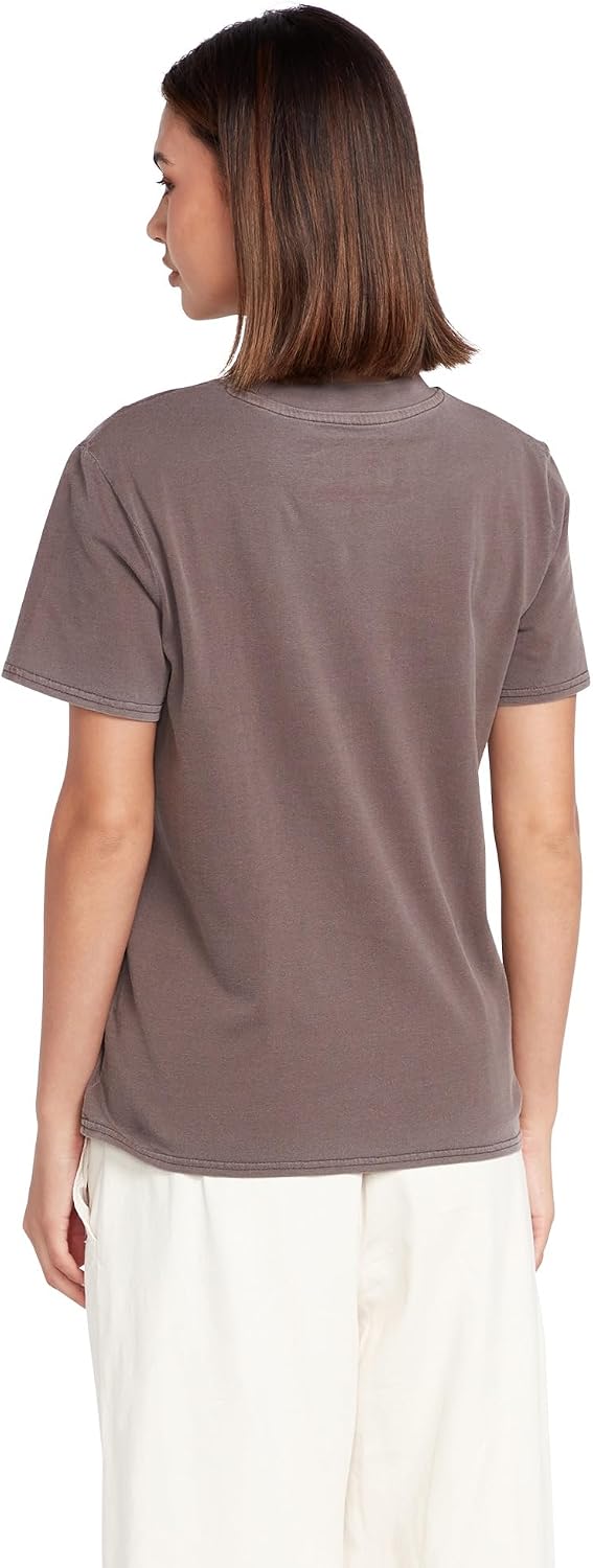 Volcom Women's Lock It Up Short Sleeve Tee – Crew Neck T-Shirt with Striped Neck Taping Slate Grey