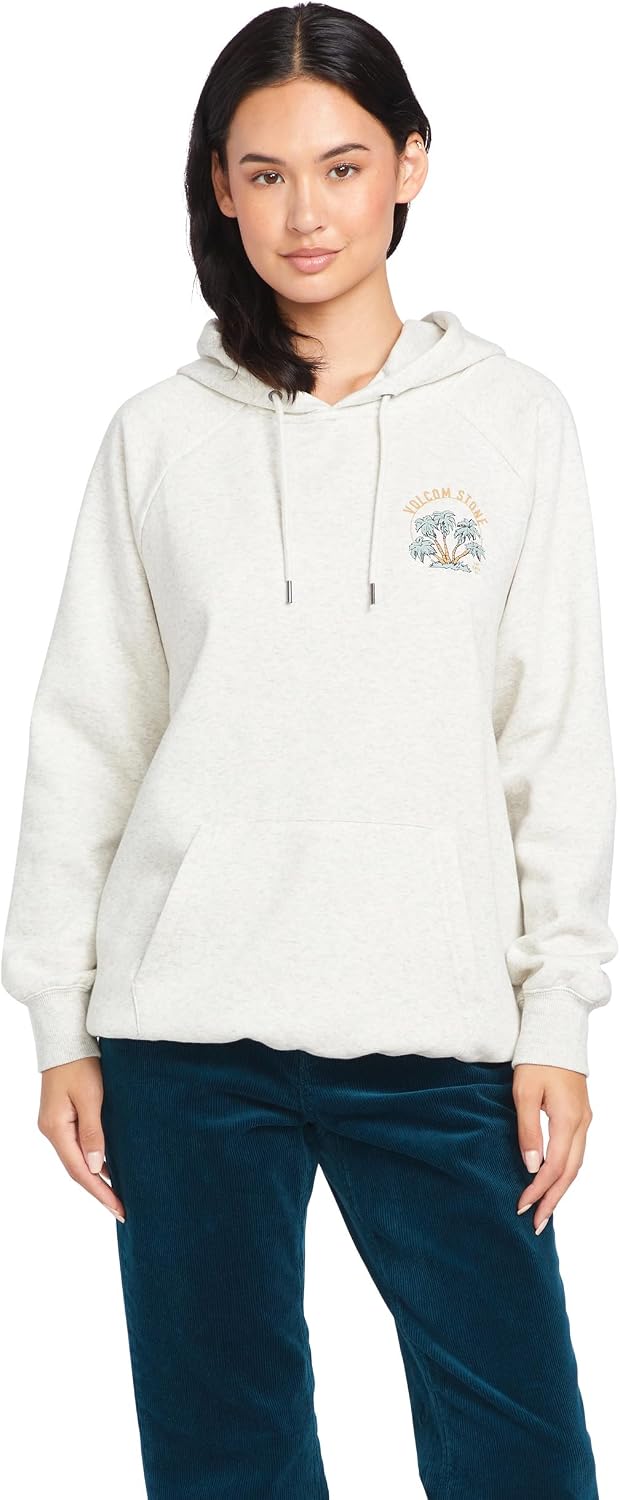 Volcom Women's Truly Stoked Ovesized Bf Hooded Fleece Sweatshirt Light Grey 324