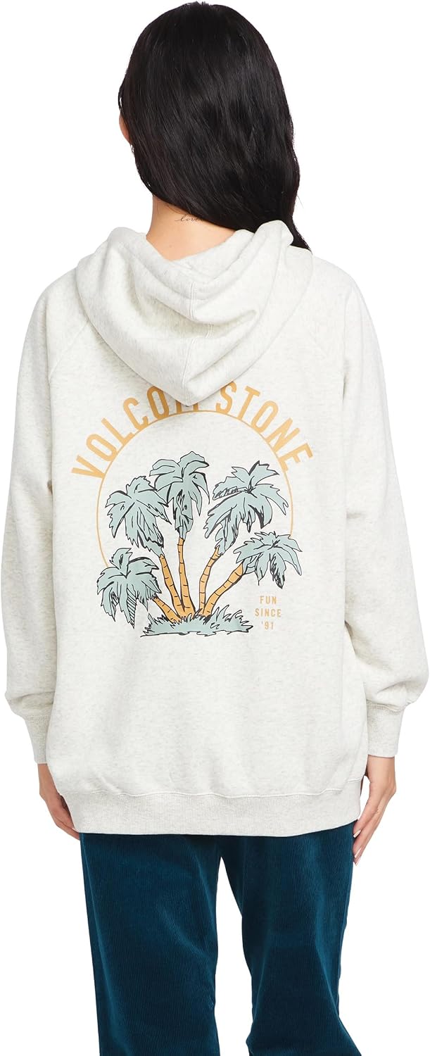 Volcom Women's Truly Stoked Ovesized Bf Hooded Fleece Sweatshirt Light Grey 324
