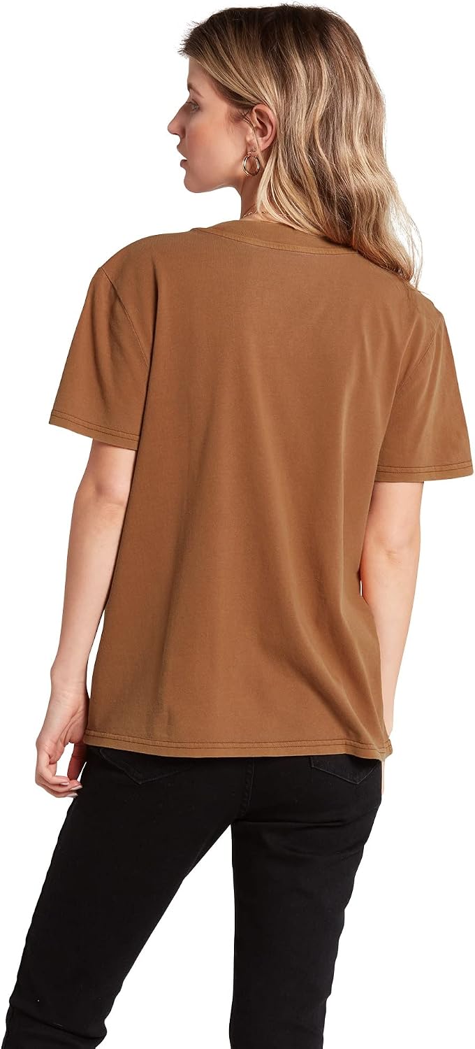 Volcom Women's Lock It Up Short Sleeve Tee – Crew Neck T-Shirt with Striped Neck Taping Bronze