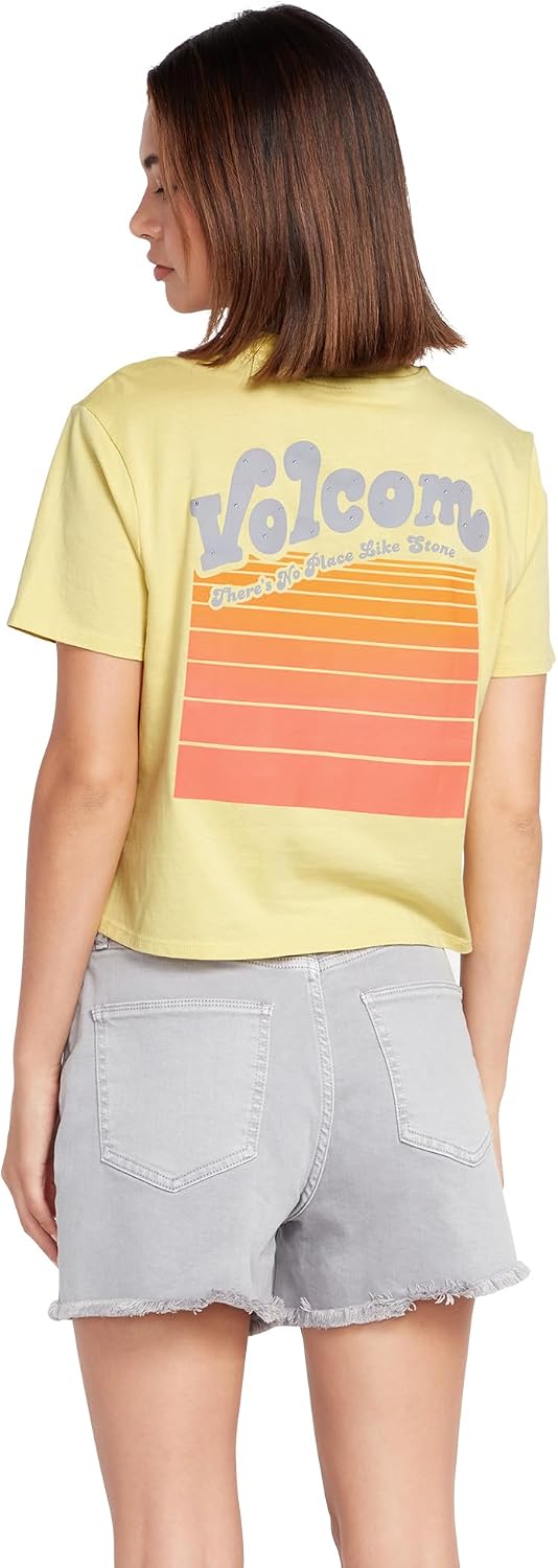 Volcom Women's Short Sleeve Pocket Dial Tee – Crew Neck T-Shirt with Chest Pocket and Screen Print Citron