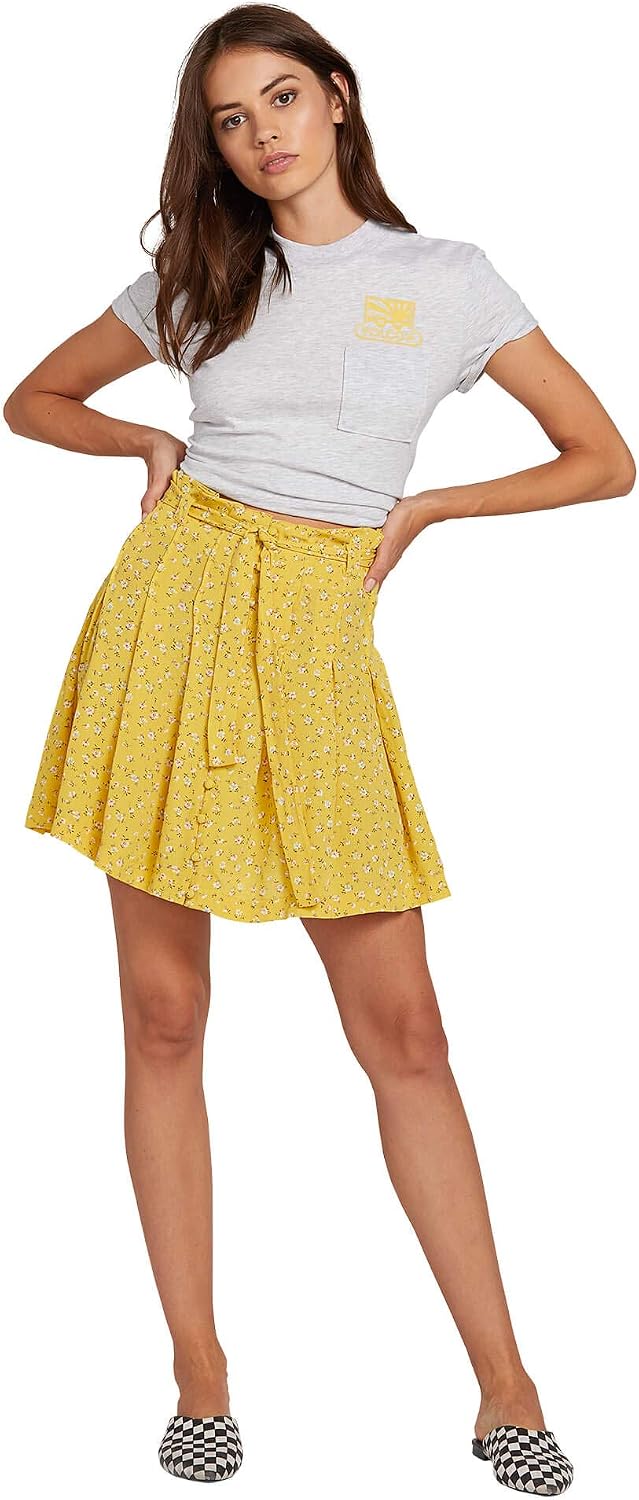 Volcom Women's Women's Hey Bud High Waisted Paper Bag Mini Skirt Citron