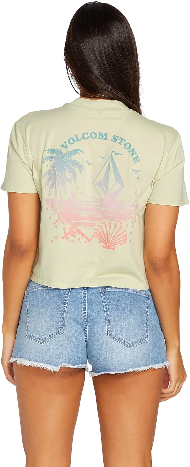 Volcom Women's Short Sleeve Pocket Dial Tee – Crew Neck T-Shirt with Chest Pocket and Screen Print Sage