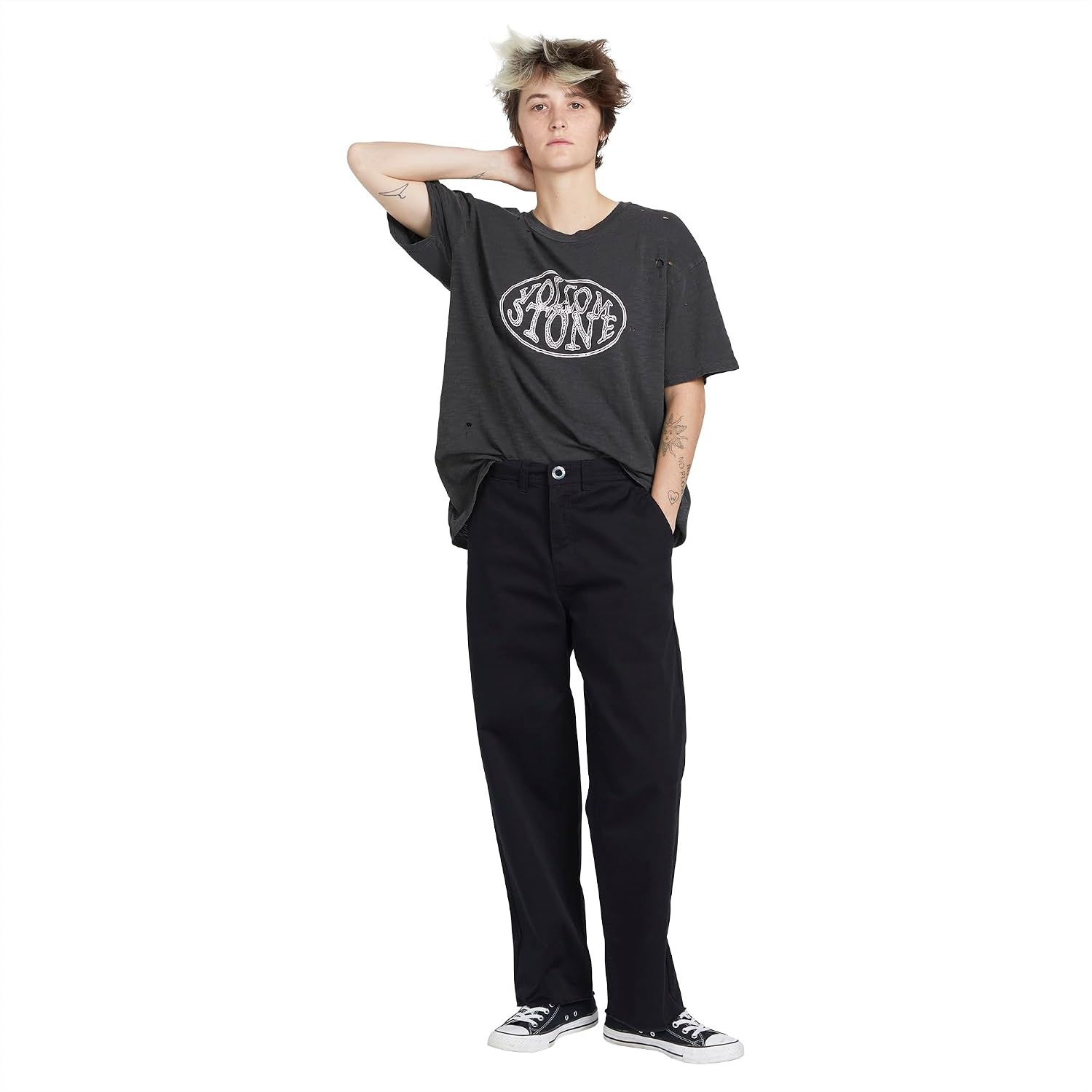 Volcom Women's Thisthatthem Skate Relaxed Fit Chino Pant Black 124