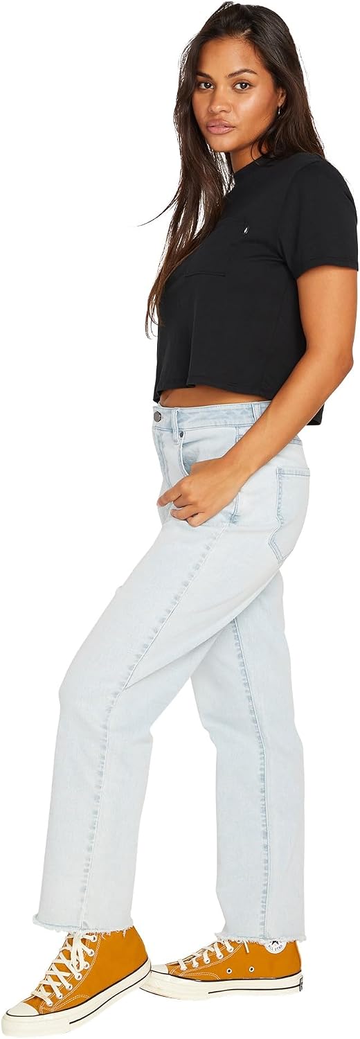 Volcom Women's Stone Step High Rise Denim Jean Pant Allover Stone Light