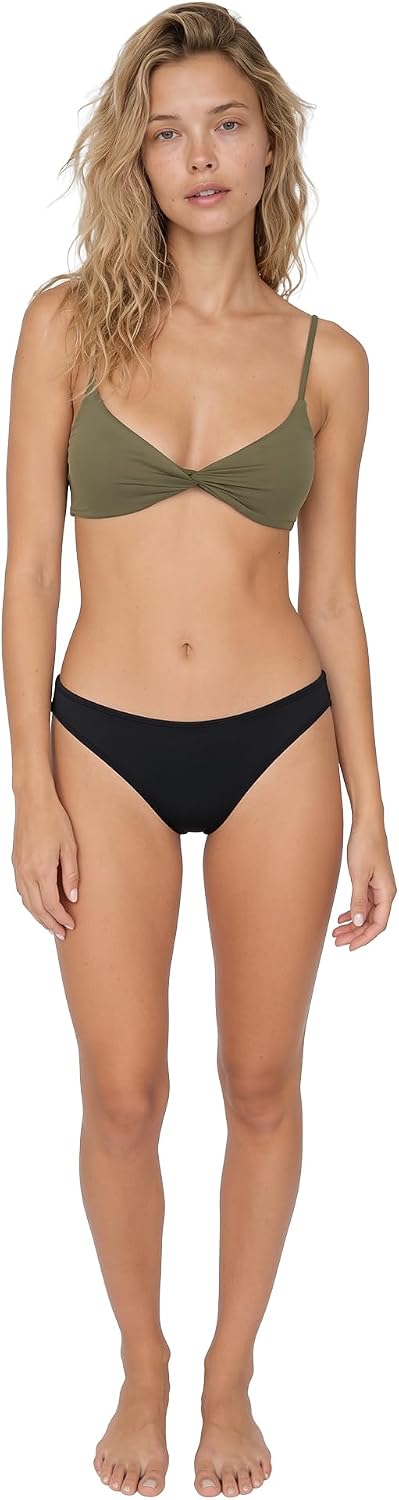Volcom Women's Simply Seemless V Neck Swimsuit Bikini Top Green Olive