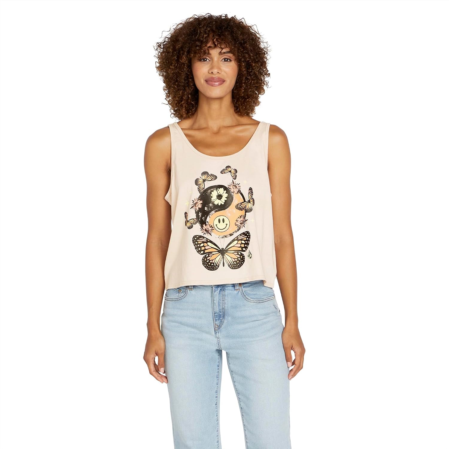 Volcom Women's to The Bank Organic Cotton Graphic Tank Top – Relaxed Boxy Fit, Breezy Summer Style Dusty Rose