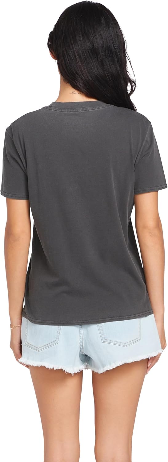 Volcom Women's Lock It Up Short Sleeve Tee – Crew Neck T-Shirt with Striped Neck Taping Black White