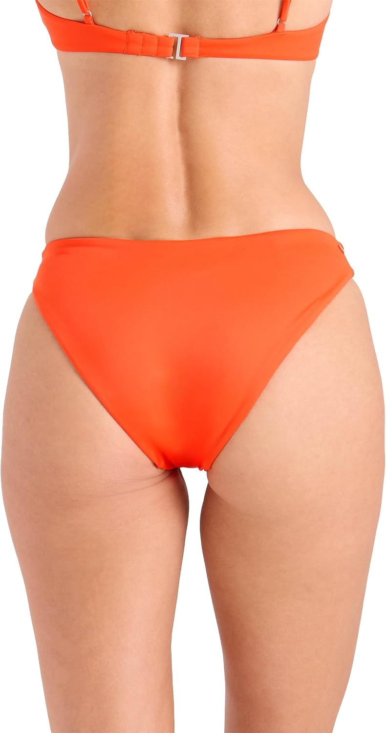 Volcom Women's Full Bikini Bottom – Low-Rise Swim Bottom with Full Coverage, Made from Recycled Fabric Persimmon