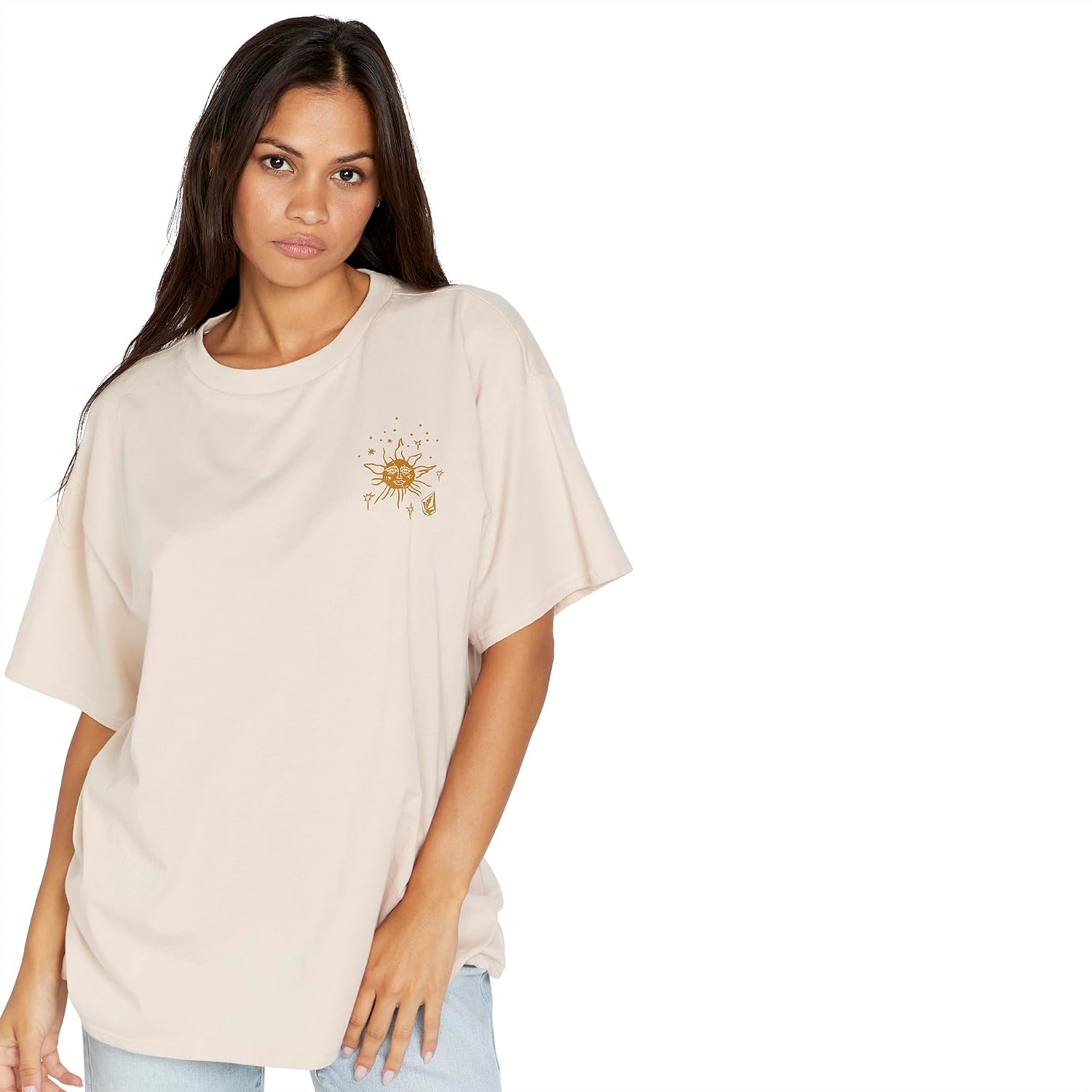 Volcom Women's Stones Throw Short Sleeve Boyfriend Tee – Organic Cotton Jersey T-Shirt Dusty Rose