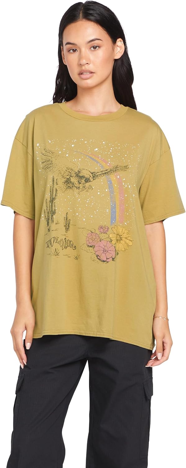 Volcom Women's Stones Throw Short Sleeve Boyfriend Tee – Organic Cotton Jersey T-Shirt Seaweed Green