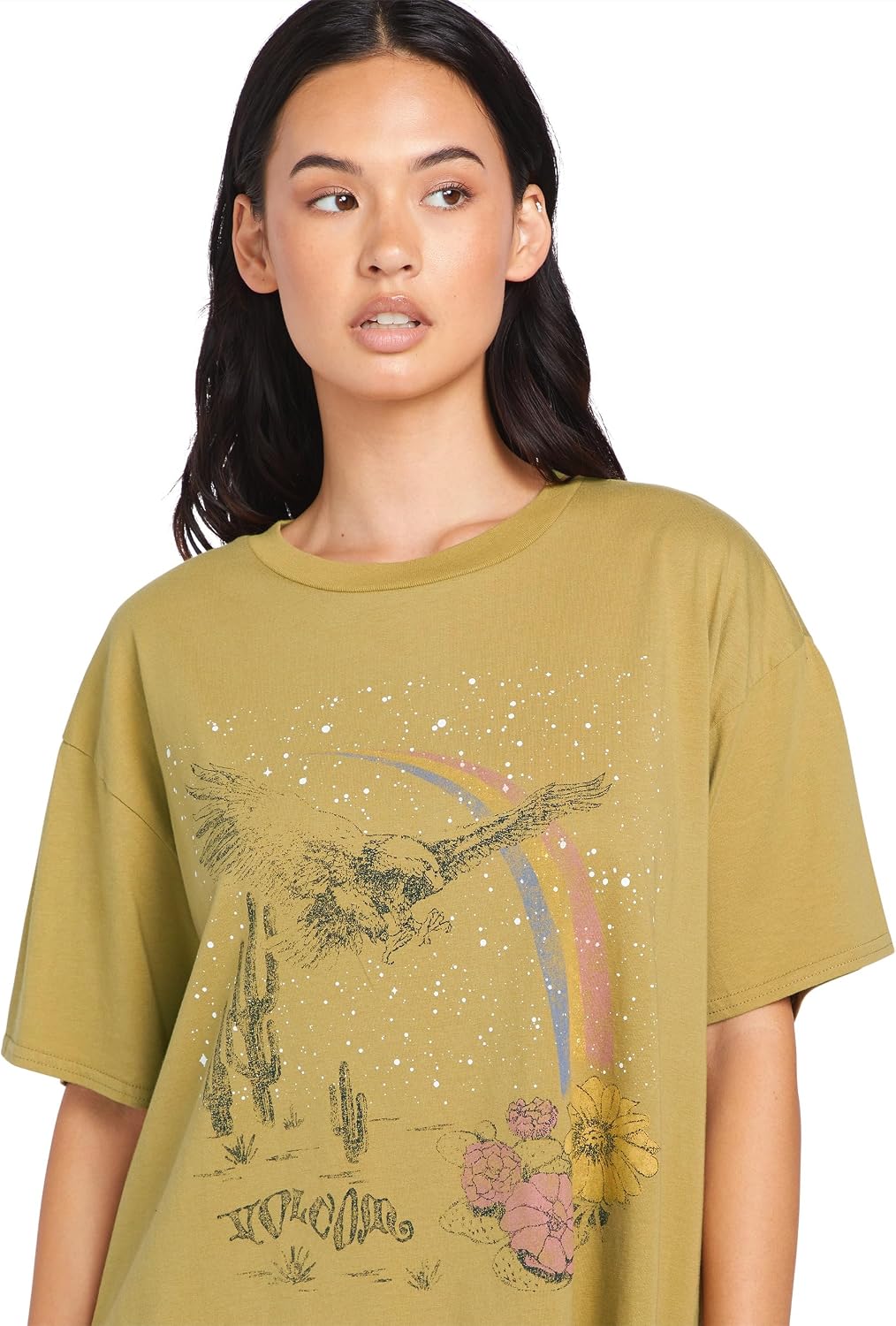 Volcom Women's Stones Throw Short Sleeve Boyfriend Tee – Organic Cotton Jersey T-Shirt Seaweed Green