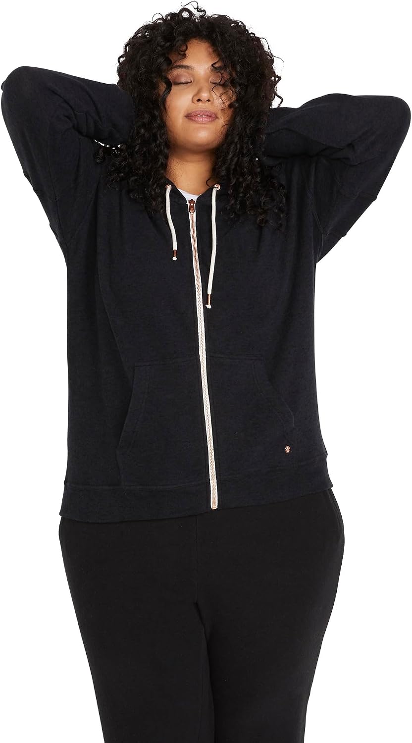 Volcom Women's Lil Zip Up Hooded Fleece Sweatshirt Black