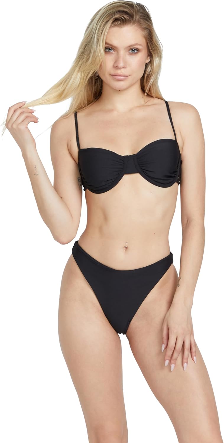 Volcom Women's Simply Seamless Skimpy Swimsuit Bikini Bottom Black-f