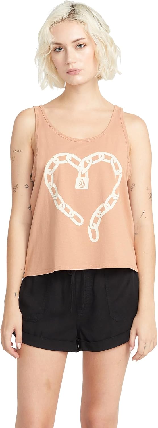 Volcom Women's to The Bank Organic Cotton Graphic Tank Top – Relaxed Boxy Fit, Breezy Summer Style Clay Bank