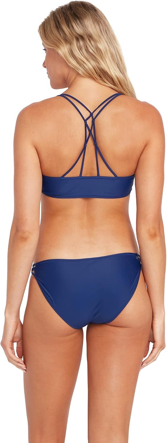 Volcom Women's Simply Seemless V Neck Swimsuit Bikini Top Navy Blue