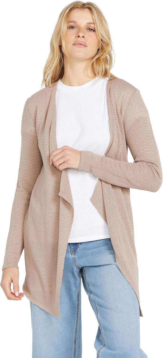 Volcom Women's Go Go Wrap Open Front Cardigan Sweater (Regular & Plus Size) Stone 1