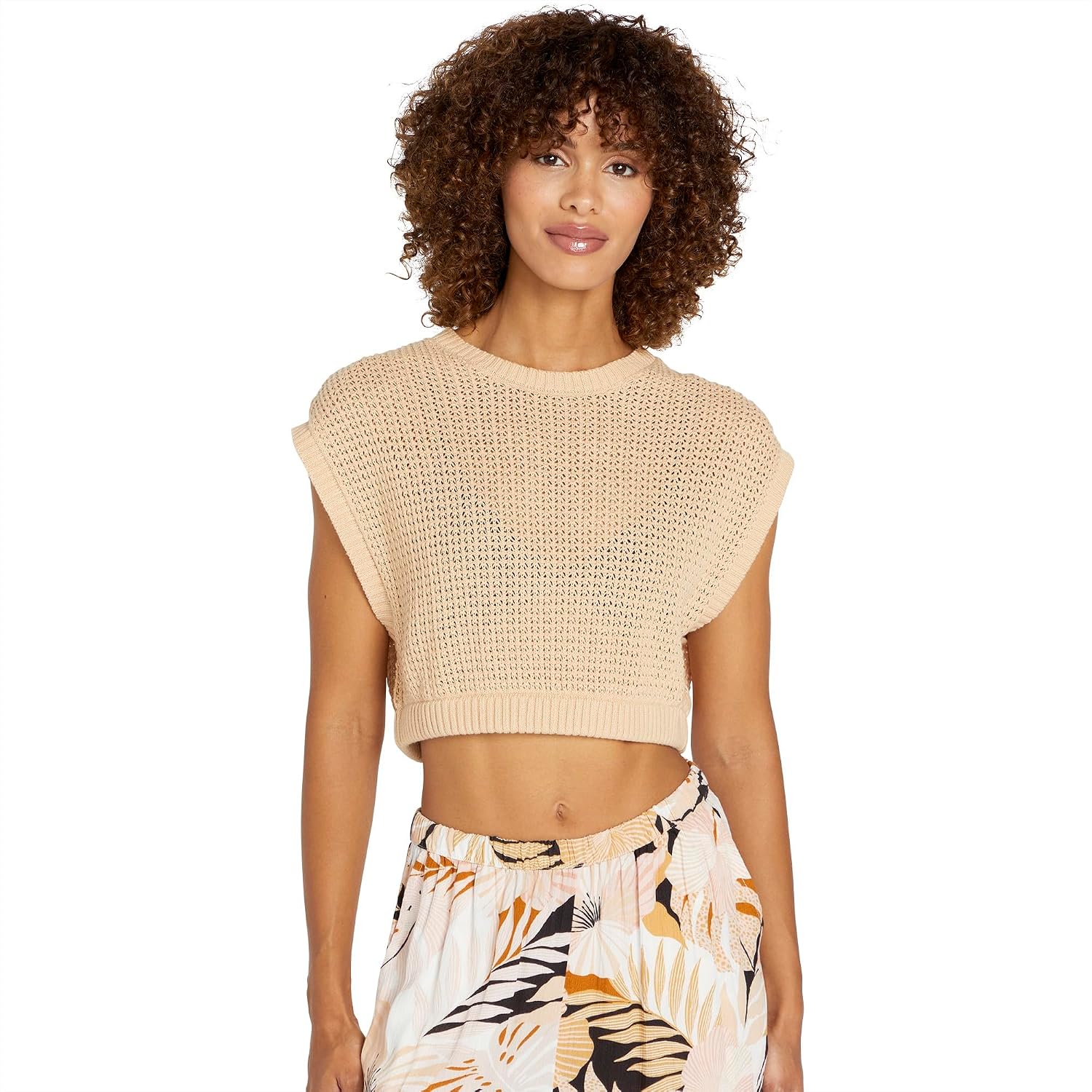 Volcom Women's Port De La Stone Knitted Muscle Tank Top Almond