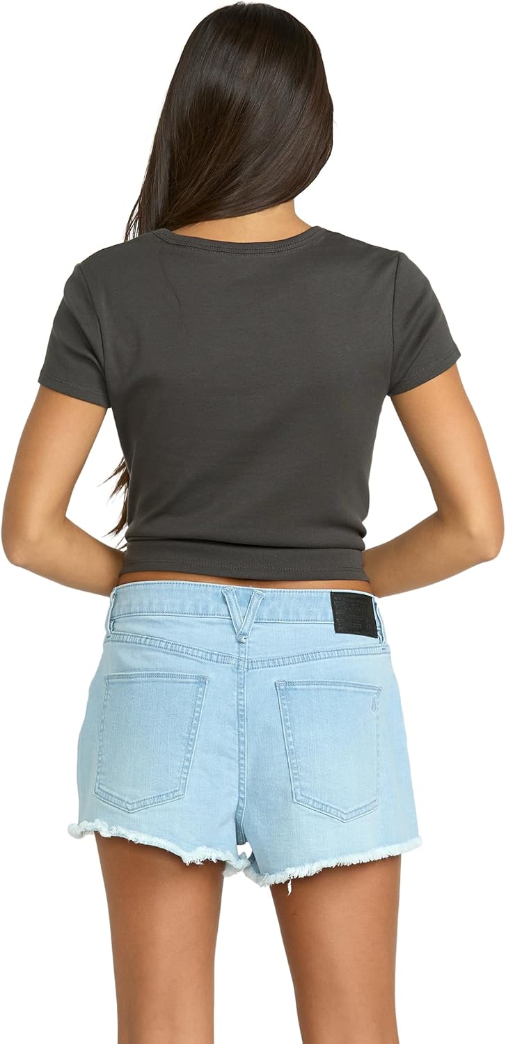 Volcom Women's 1991 Stone High Waisted Cutoff Denim Jean Short Blue Drift