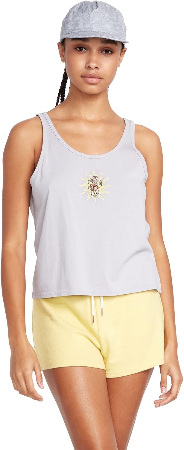 Volcom Women's to The Bank Organic Cotton Graphic Tank Top – Relaxed Boxy Fit, Breezy Summer Style Moonbeam