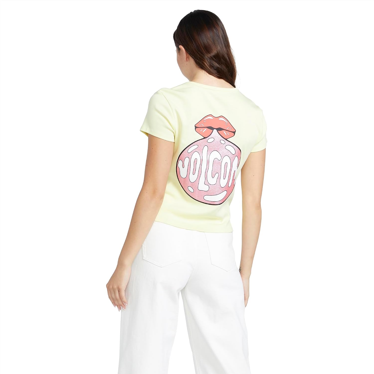 Volcom Women's Have a Clue Short Sleeve Tee – Fitted T-Shirt with Striped Neck Taping Lemon