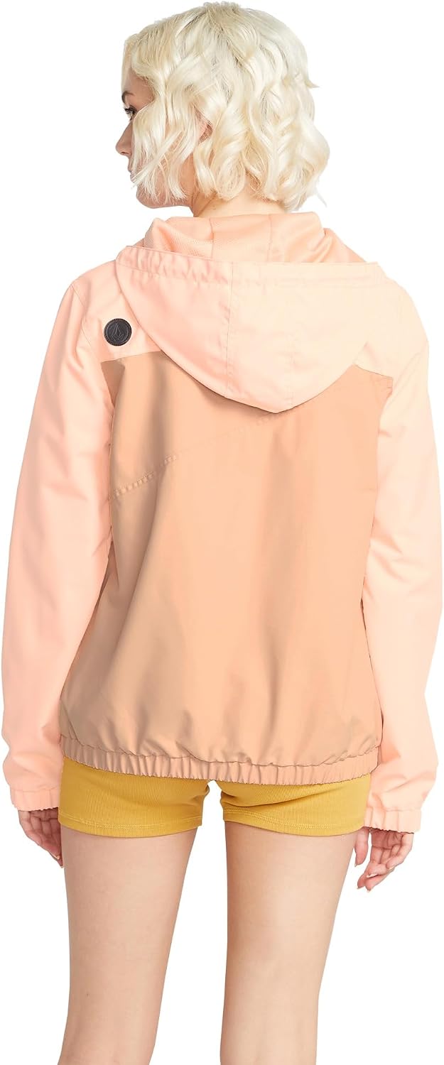 Volcom Women's Enemy Stone Hooded Zip Front Windbreaker Jacket (Regular & Plus Size) Coral