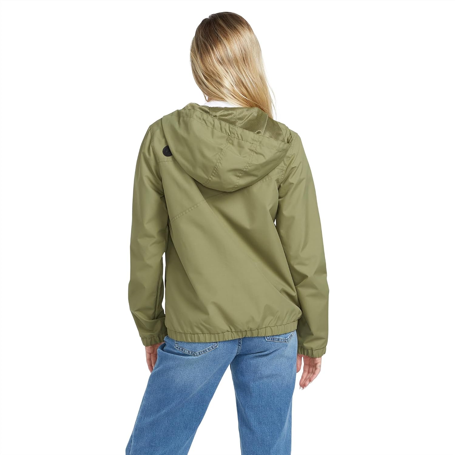 Volcom Women's Enemy Stone Hooded Zip Front Windbreaker Jacket Moss