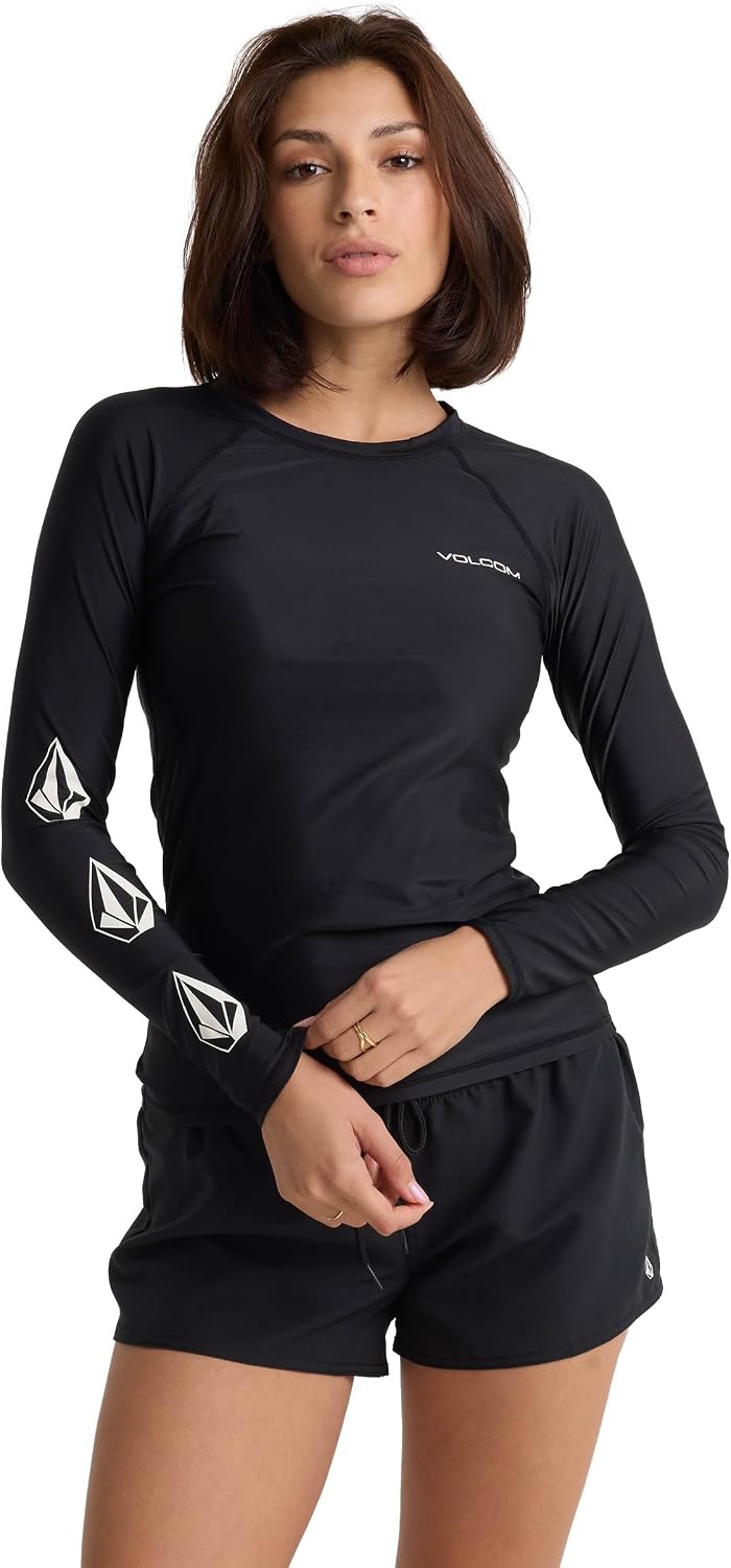 Volcom Women's Simply Core Long Sleeve Rashguard Upf 50+ Black Tide