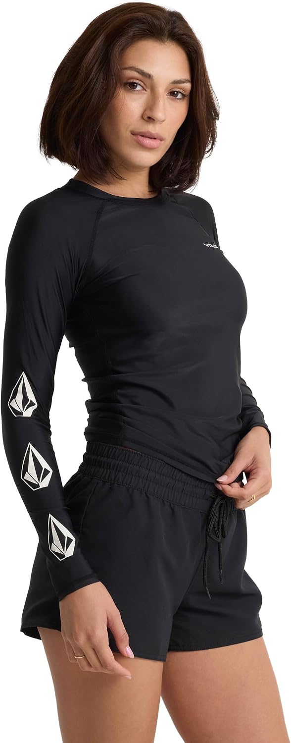 Volcom Women's Simply Core Long Sleeve Rashguard Upf 50+ Black Tide