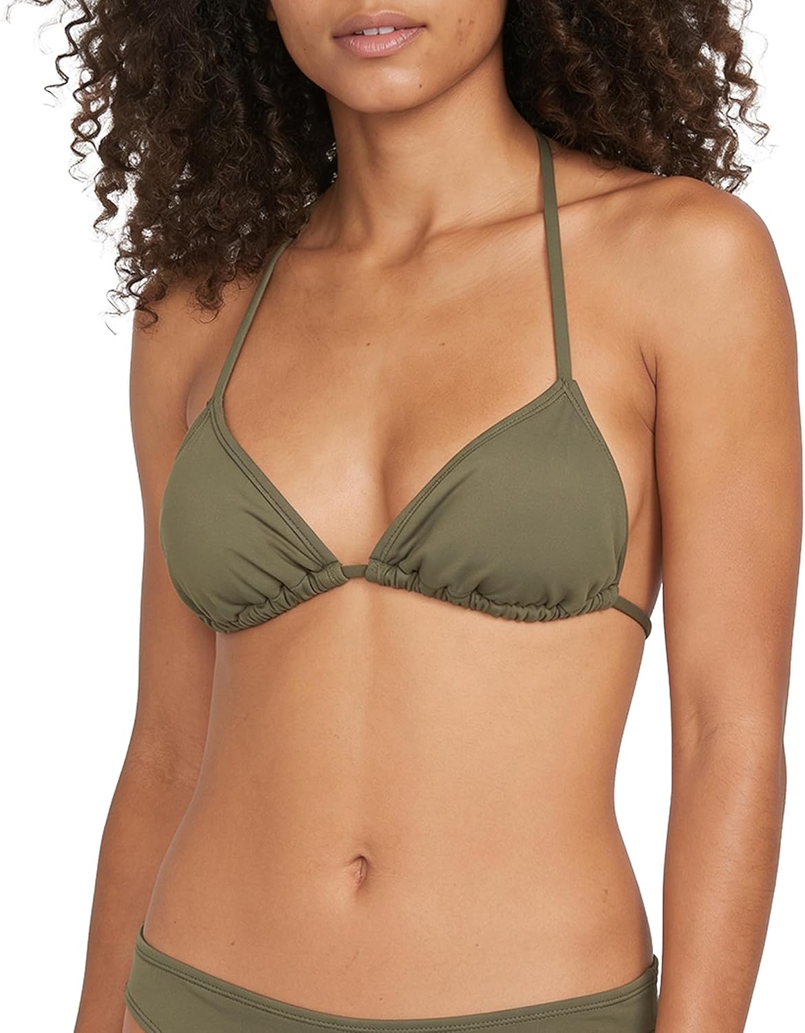 Volcom Women's Tri Bikini Top – Sustainable Slide-tri Swim Top with Adjustable Halter and Removable Cups Green Olive