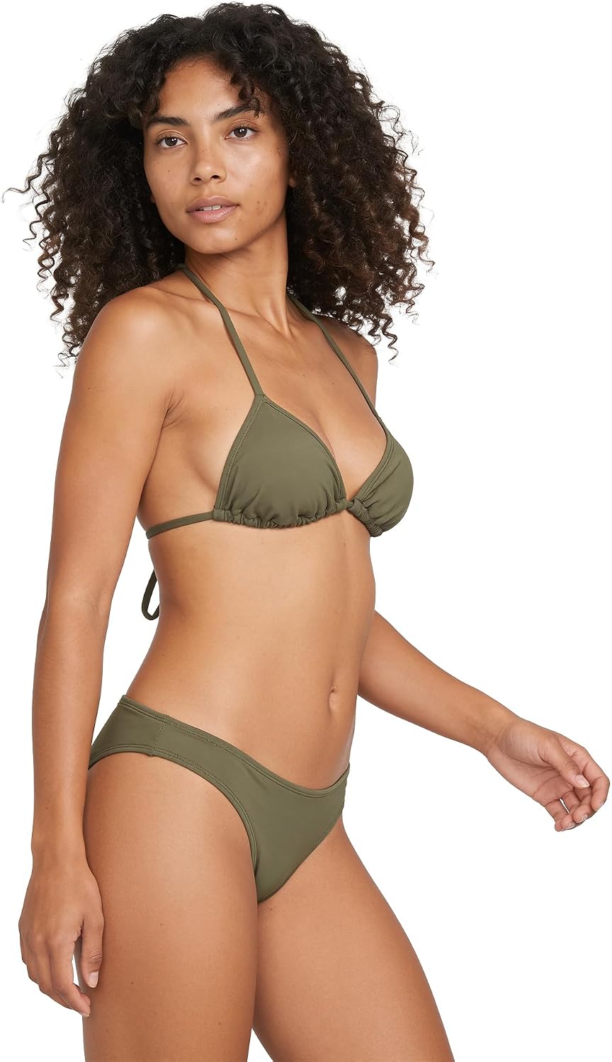 Volcom Women's Tri Bikini Top – Sustainable Slide-tri Swim Top with Adjustable Halter and Removable Cups Green Olive