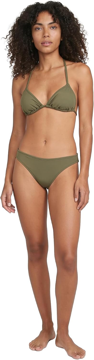 Volcom Women's Tri Bikini Top – Sustainable Slide-tri Swim Top with Adjustable Halter and Removable Cups Green Olive
