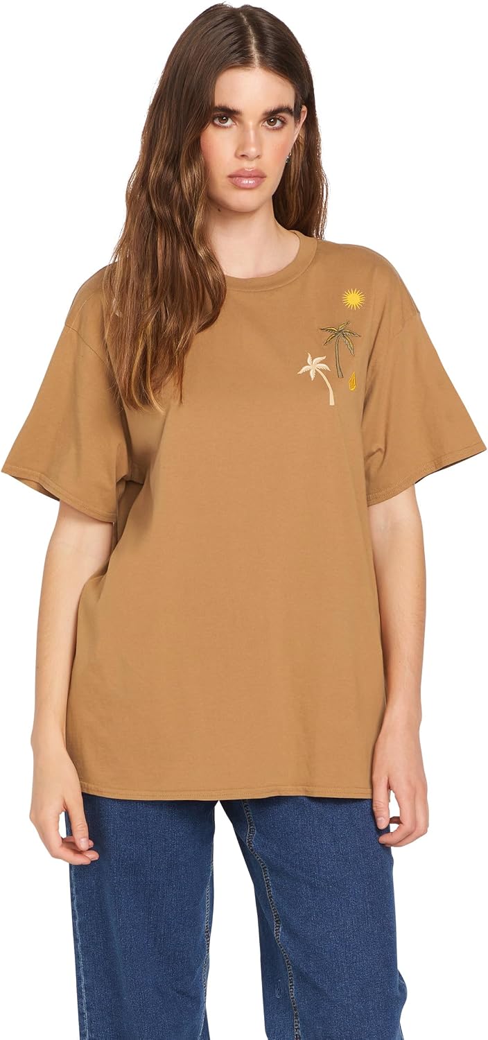 Volcom Women's Stones Throw Short Sleeve Boyfriend Tee – Organic Cotton Jersey T-Shirt Vintage Brown