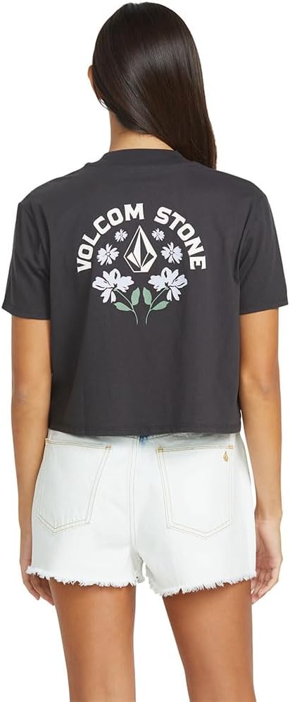 Volcom Women's Short Sleeve Pocket Dial Tee – Crew Neck T-Shirt with Chest Pocket and Screen Print Vintage Jet