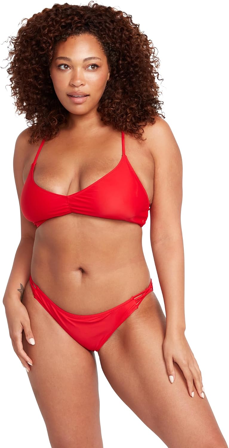 Volcom Women's Full Bikini Bottom – Low-Rise Swim Bottom with Full Coverage, Made from Recycled Fabric Candy Apple