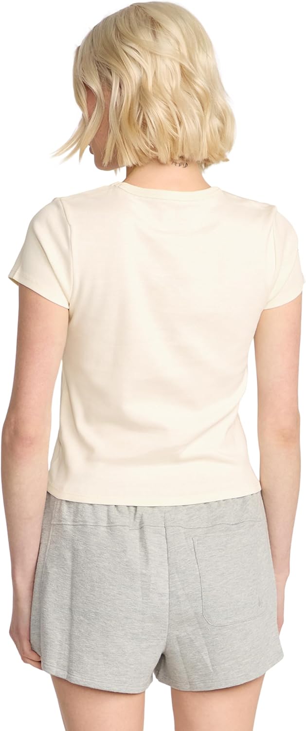 Volcom Women's Have a Clue Short Sleeve Tee – Fitted T-Shirt with Striped Neck Taping Bone White