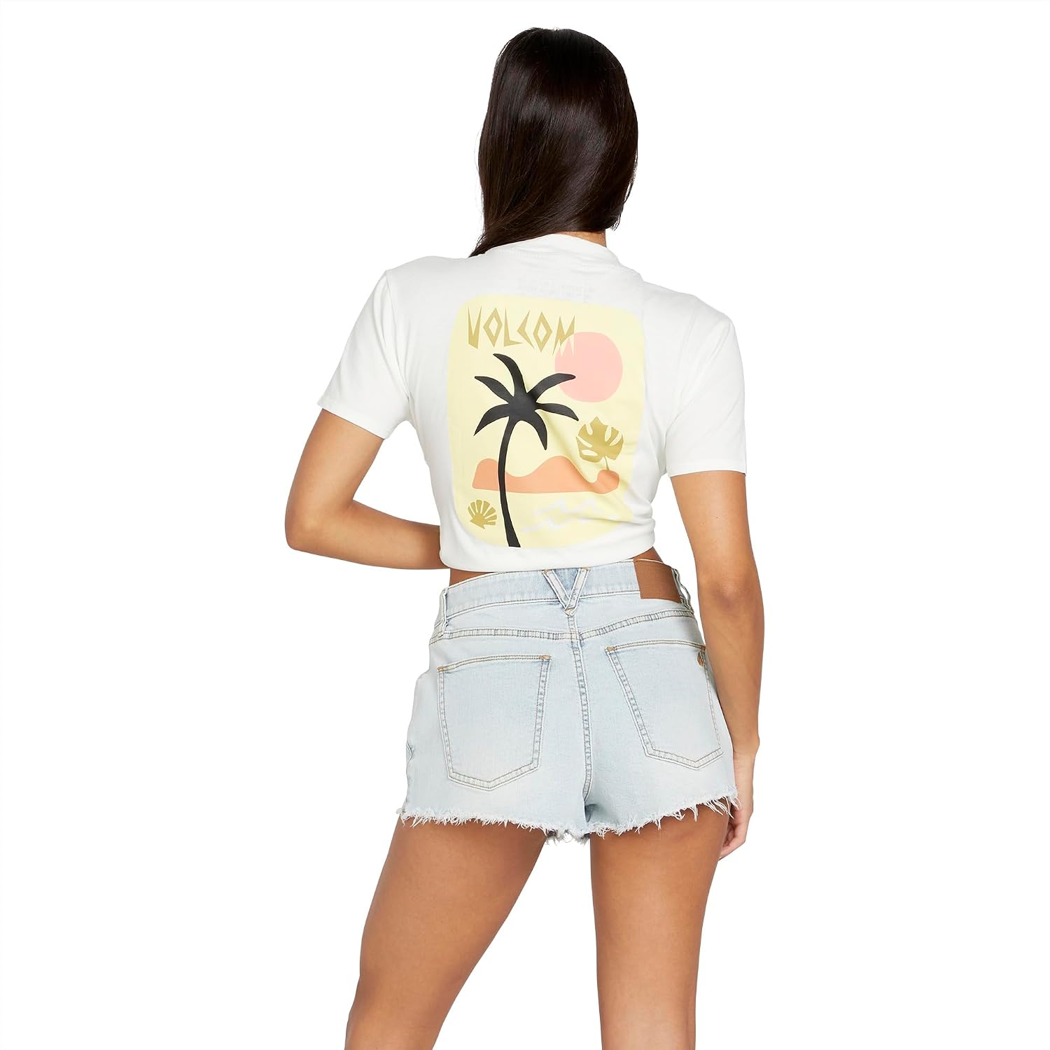 Volcom Women's 1991 Stone High Waisted Cutoff Denim Jean Short Allover Stone Light