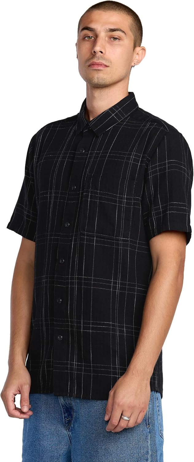 Volcom Men's Date Knight Short Sleeve Classic Fit Button Down Shirt New Black