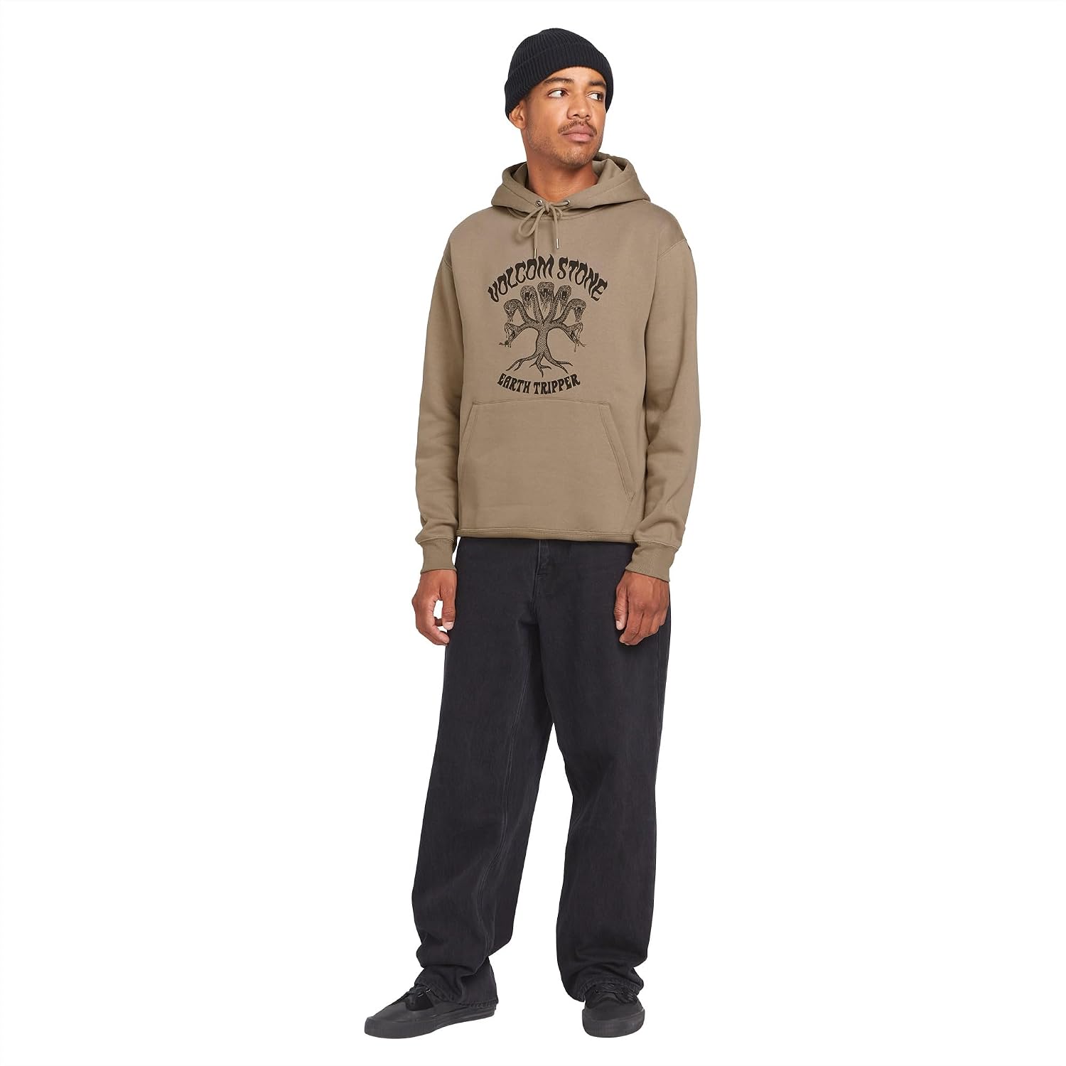 Volcom Men's Pullover Logo Fleece Hooded Sweatshirt – Soft Brushed Interior, Classic Fit, Kangaroo Pocket, Ribbed Cuffs & Hem Teak