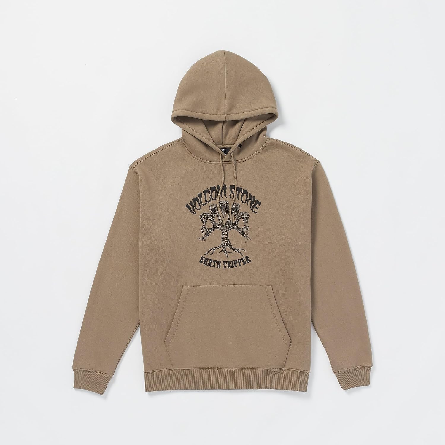 Volcom Men's Pullover Logo Fleece Hooded Sweatshirt – Soft Brushed Interior, Classic Fit, Kangaroo Pocket, Ribbed Cuffs & Hem Teak