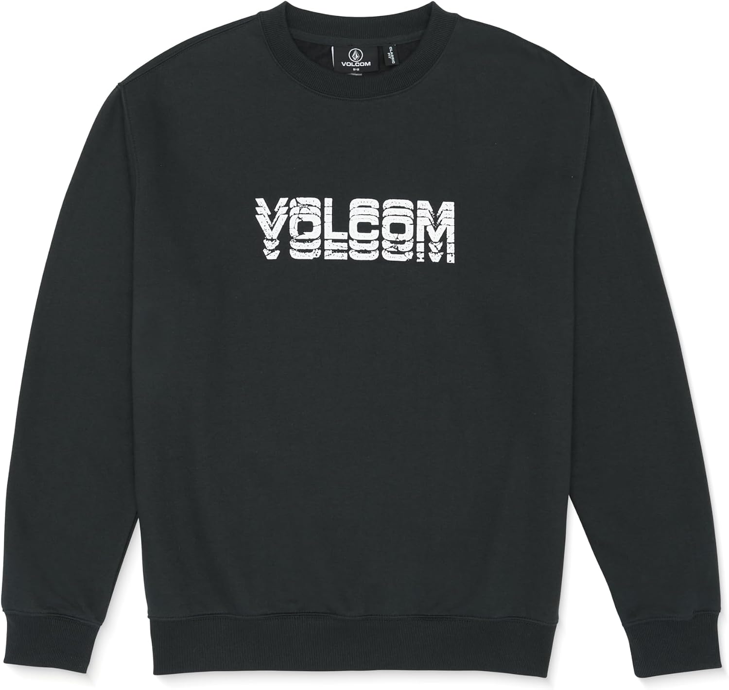 Volcom mens Roundabout Crew Fleece Sweatshirt – Soft Midweight Pullover Ribbed Cuffs Washed Black Heather