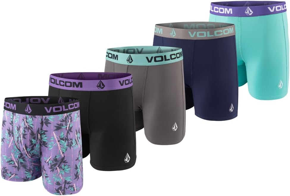 Volcom Mens Boxer Briefs 5 Pack Poly Spandex Performance Boxer Briefs Underwear PurpleBlackGreyNavyLight Blue
