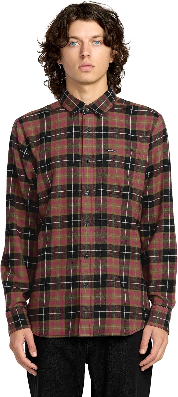 Volcom Men's Caden Plaid Long Sleeve Tower Grey