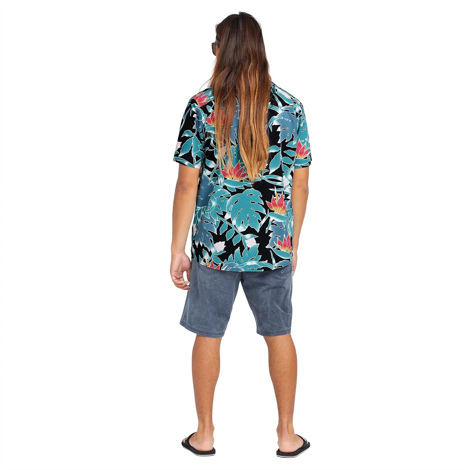 Volcom Men's Regular Marble Floral Short Sleeve Button Down Hawaiian Shirt Black Leaf