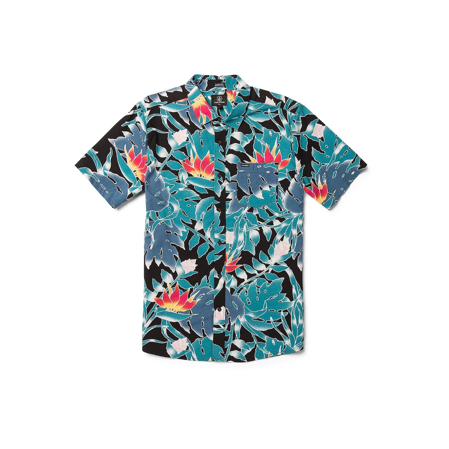 Volcom Men's Regular Marble Floral Short Sleeve Button Down Hawaiian Shirt Black Leaf