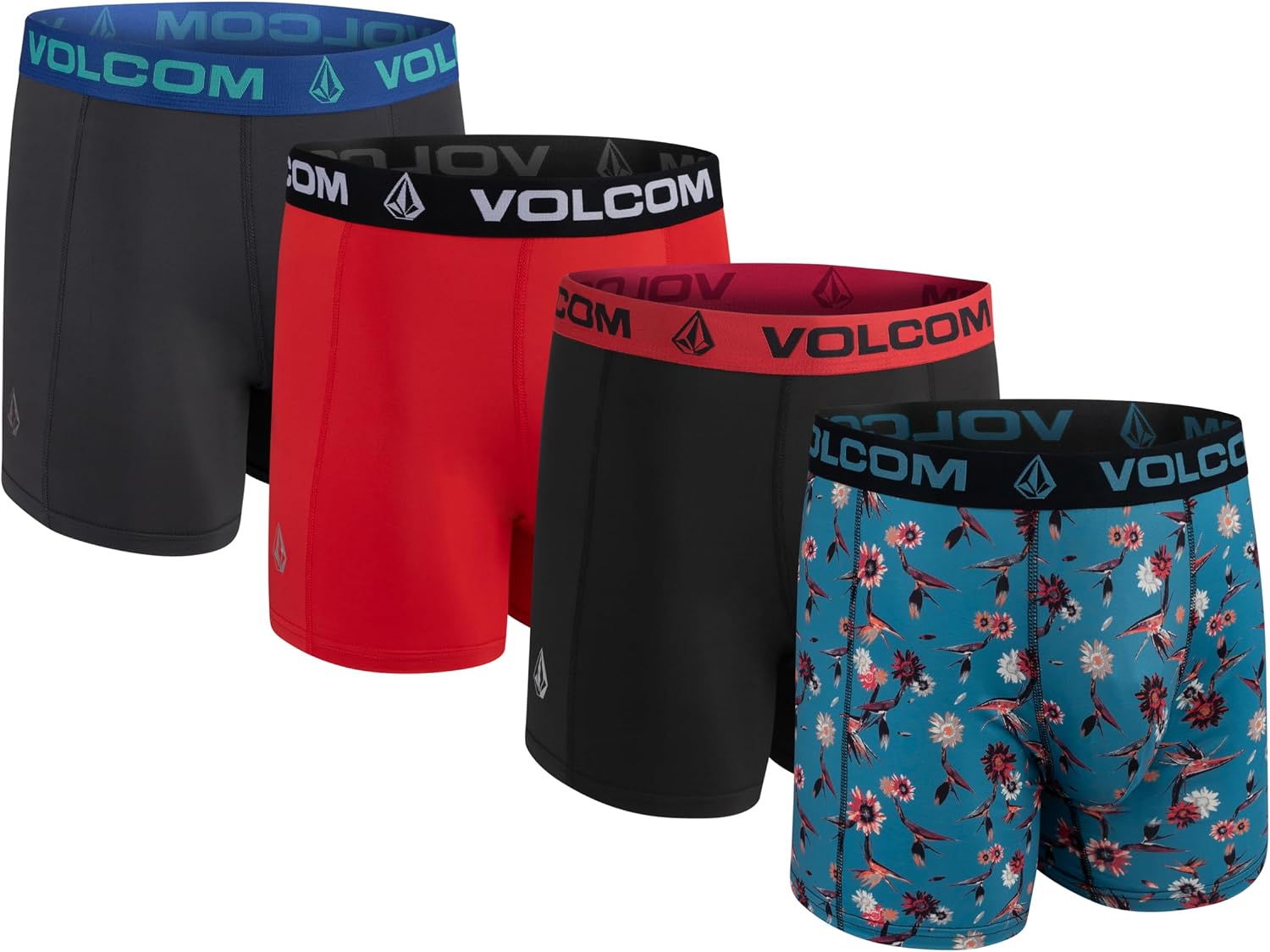 Volcom Mens Boxer Briefs 4 Pack Poly Spandex Performance Boxer Briefs Underwear BlueBlackRedCharcoal