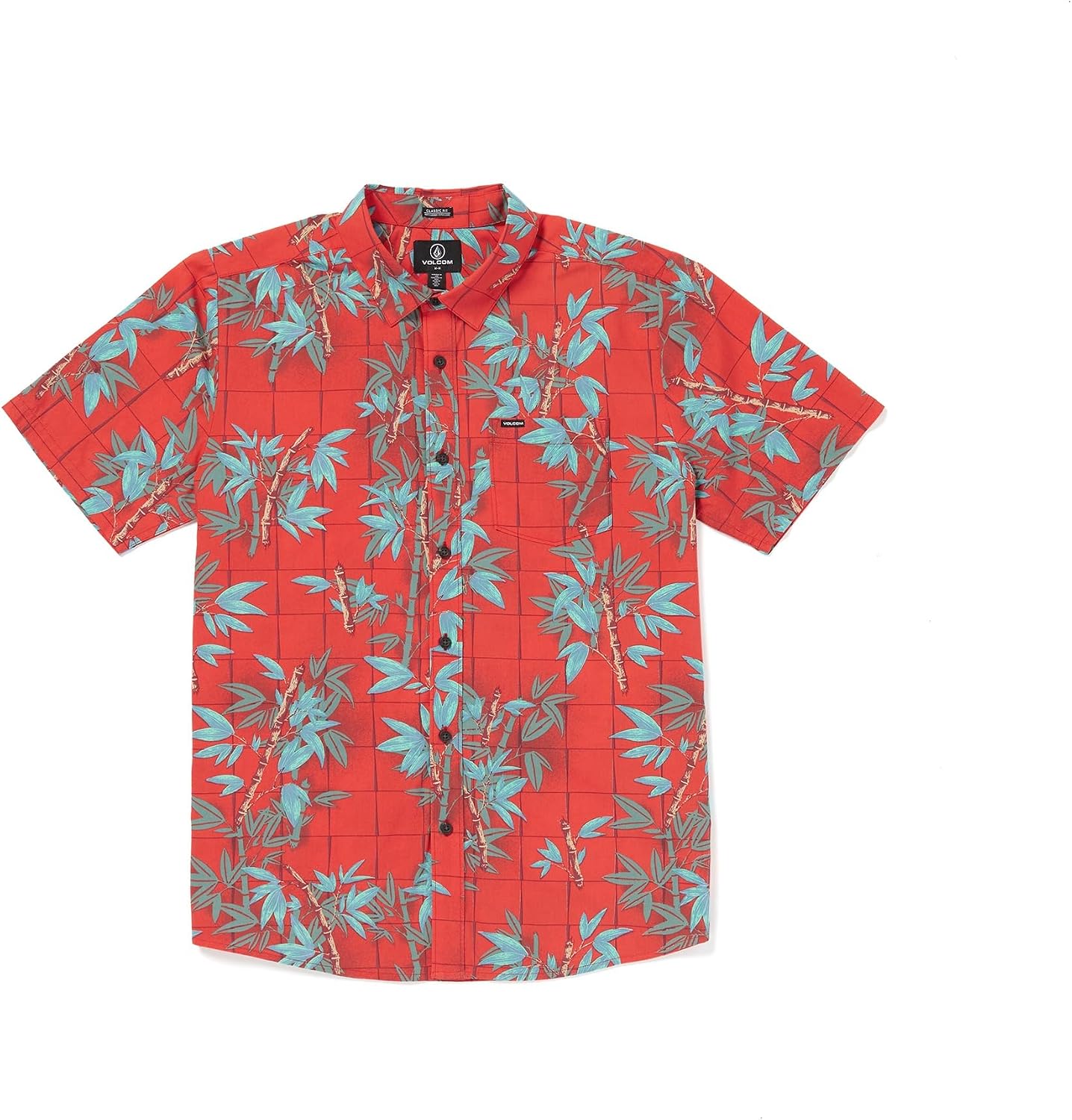 Volcom Men's Regular Marble Floral Short Sleeve Button Down Hawaiian Shirt Bamboozeled Flash Red