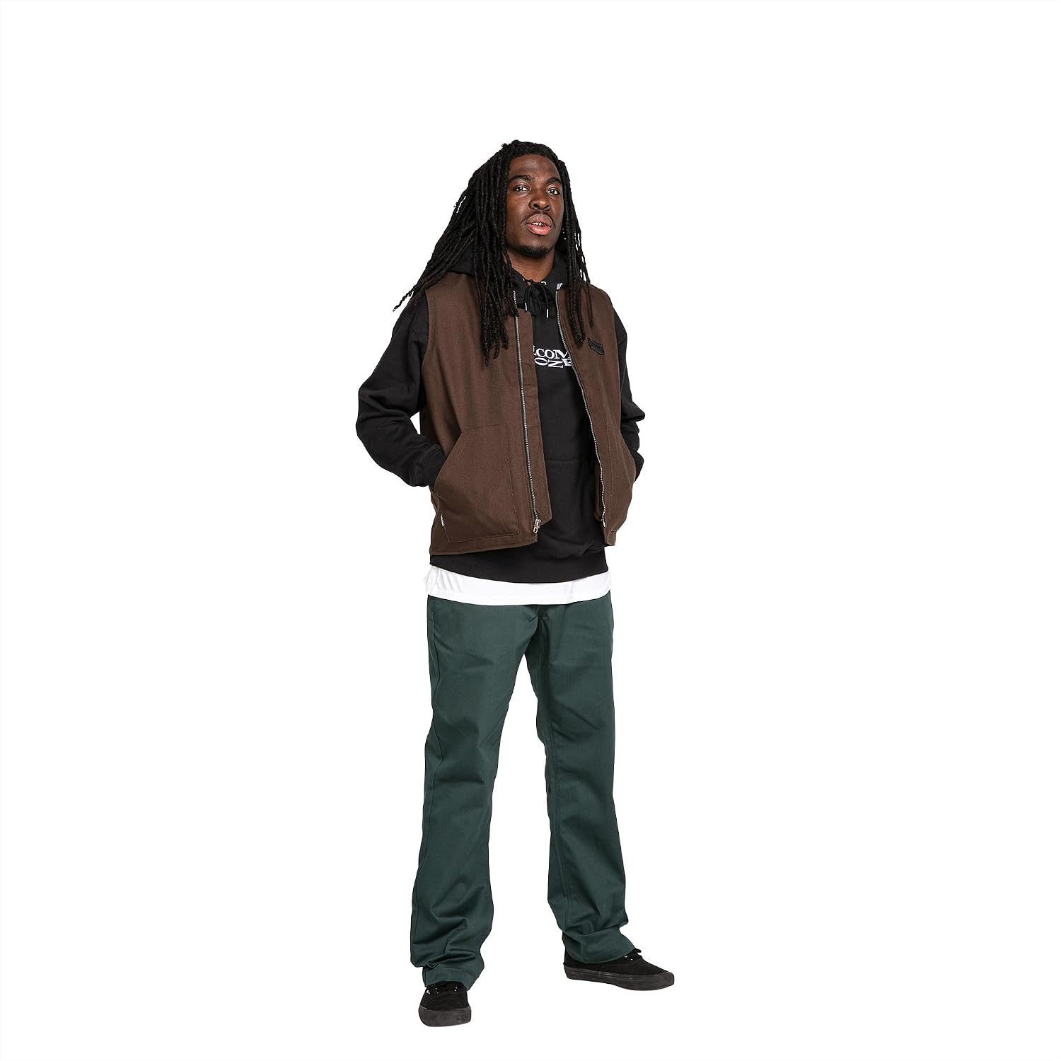 Volcom Men's Frickin Skate Loose Baggy Fit Chino Pants – Relaxed Tapered 17″ Leg Opening, 30″ Inseam Cedar Green