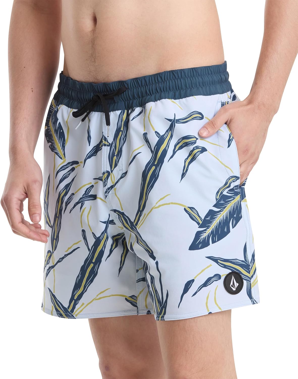 Volcom Men's 16" Elastic Waist Swim Trunks- Stretchable, UPF 50+, Quick Dry Swim Bottoms Light Blue Acid
